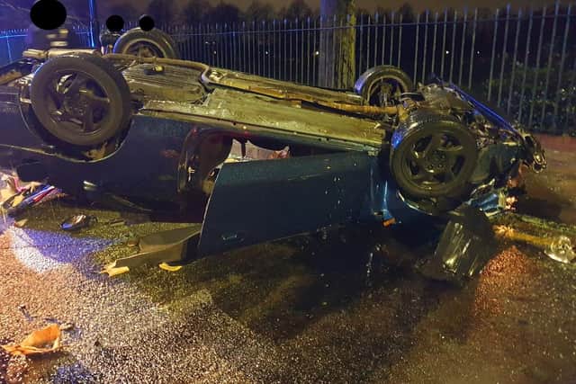 A car overturned in a collision in Doncaster