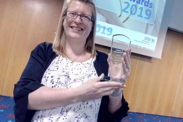 Lisa Scott, of the Scott Practice, with her Mentoring and Preceptorship award at the Doncaster General Practice Nursing Awards.