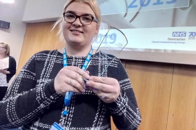 Ellie Pearson, of the Dunscroft  Practice, with herDriving Person Centred Care award at the Doncaster General Practice Nursing Awards.