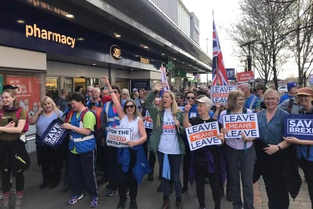 The Brexit marchers enter Doncaster town centre