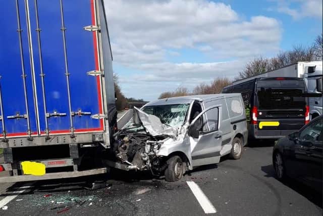 A van and lorry were involved in a collision on the A1M near Doncaster this morning