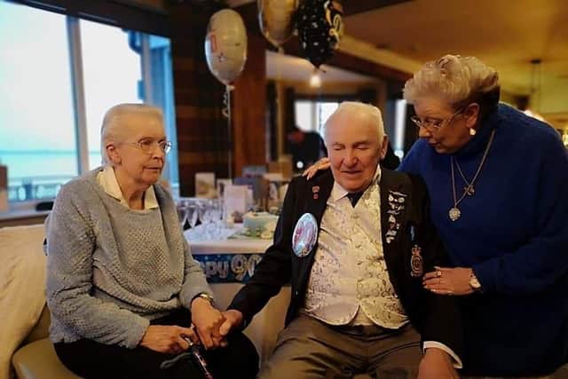 Bernard Atkinson with friends celebrating his 90th birthday