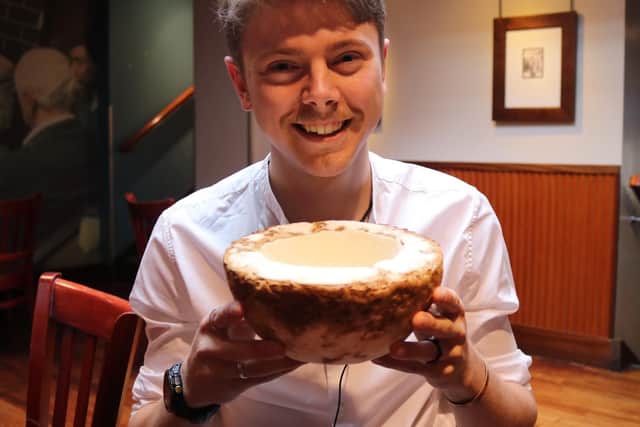 Ashley Granter and his bowl made from mushroom.
