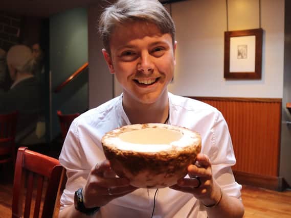 Ashley Granter and his bowl made from mushroom.