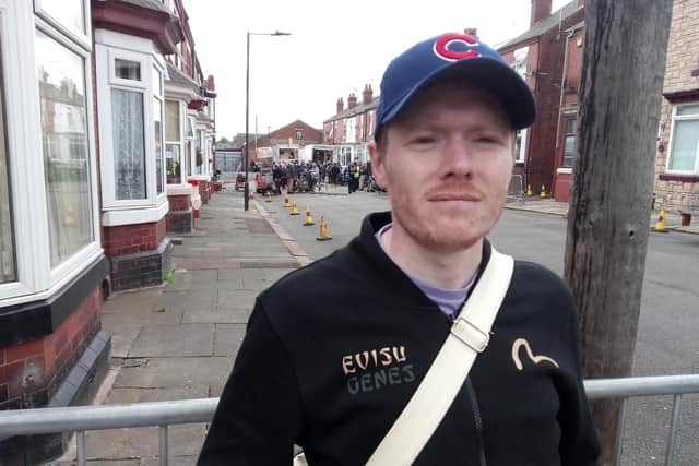 Film crews shooting Still Open All Hours at Lister Avenue, Doncaster, on June 3, 2019. Pictured is Lee Burkinshaw, aged 35, of Wakefield