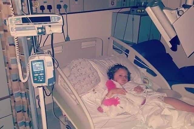 Freya Dawson when she was in hospital for her surgery