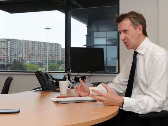 Sheffield City Region Mayor Dan Jarvis speaking from his office on Broad Street West. Picture: Andy Roe/The Star/Doncaster Free Press