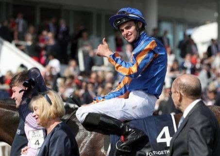 Thumbs up from jockey Donnacha O'Brien after victory for Forever Together in the Investec Oaks.