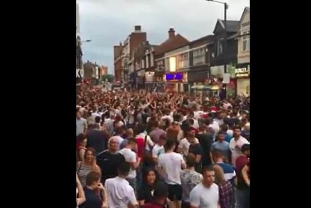 England fans celebrate last night's win in Silver Street.