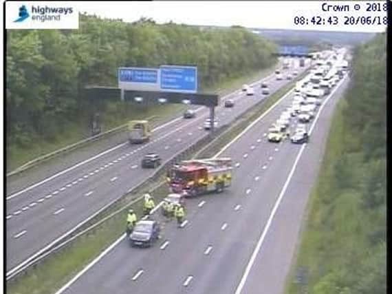 Two cars crashed on the M18 this morning