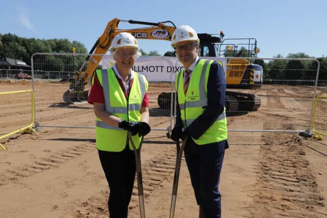 Doncaster Mayor Ros Jones and Anthony Dillon from Willmott Dixon at the Herten Triangle site