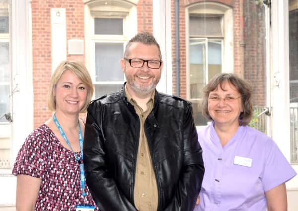 Richard Gair with Julie Liversidge (left) and Diane Landers (right) from the Diabetic Eye Screening Team