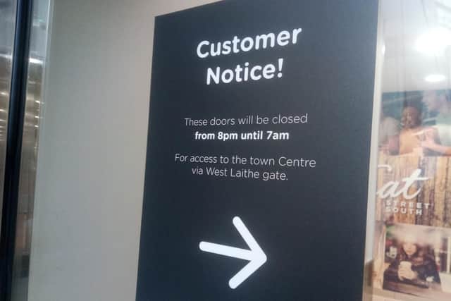 Signs on the doors at the Frenchgate show passengers the new route.