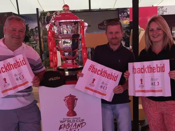 Carl Hall, Dean Wiffen and Lorna Reeve raised awareness of Doncaster's big for games at the Rugby League World Cup at the Great Yorkshire Show
