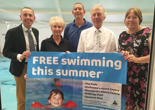 Council leader Rob Waltham, fellow councillors and pool representatives launch the summer swimming scheme