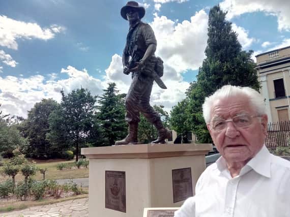 John Humphries, aged 88, who served with 1st Battalion, Kings Own Yorkshire Light Infantry from 1949 - 1968, pictured at the new KOYLI memorial in Elmfield Park, Doncaster. Picture: David Kessen