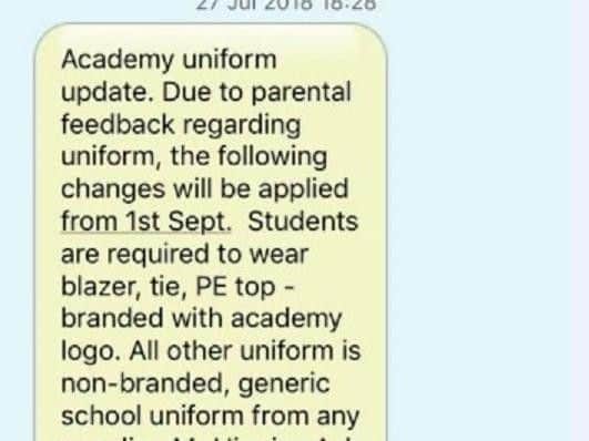 The text sent to parents.