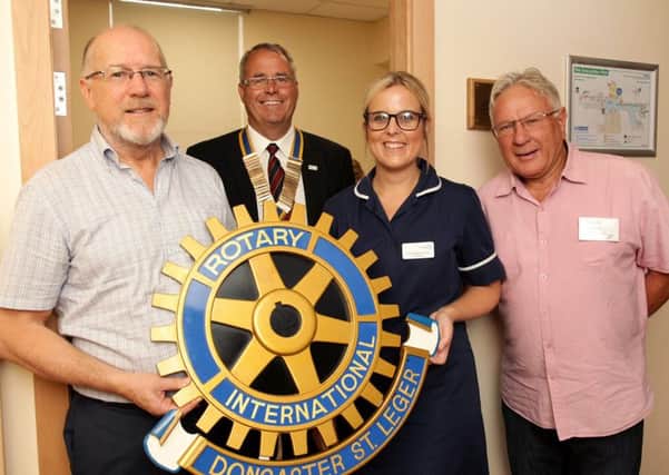 A Palliative Care Room has been opened at the Doncaster Royal Infirmary, thanks to donations from the Rotary Club of Doncaster St Leger. Pictured are Rotarian John Campbell, President David Chambers, St Leger Ward Sister Amie Kay and Immediate Past President David Gregory.