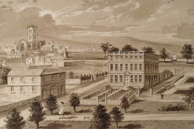 This image shows Nether Hall at the beginning of the 1800s. In the background to the left can be seen St. Georges Church, while behind the Hall to the right a Humber Keel makes its way along the River Don Navigation. The Hall was home to a branch of the Copley family of Sprotbrough Hall