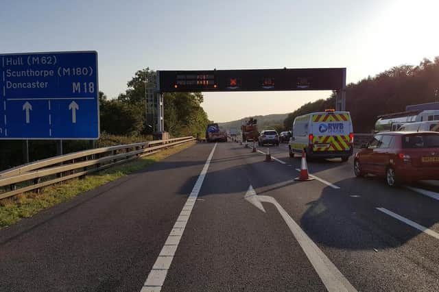 A lorry carrying an abnormal load has broken down on a South Yorkshire motorway.