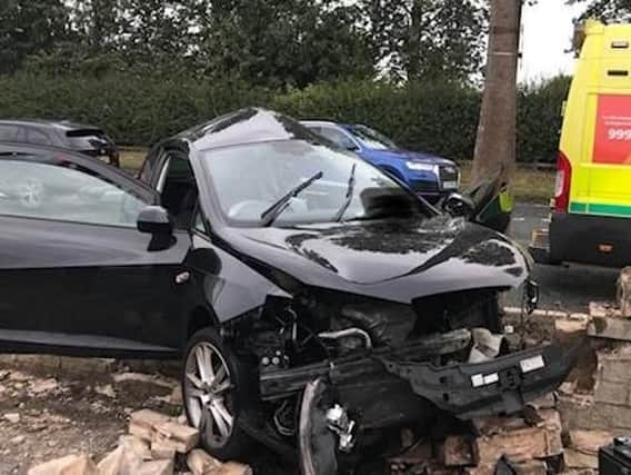 The aftermath of a car accident in Ardsley, South Yorkshire.
