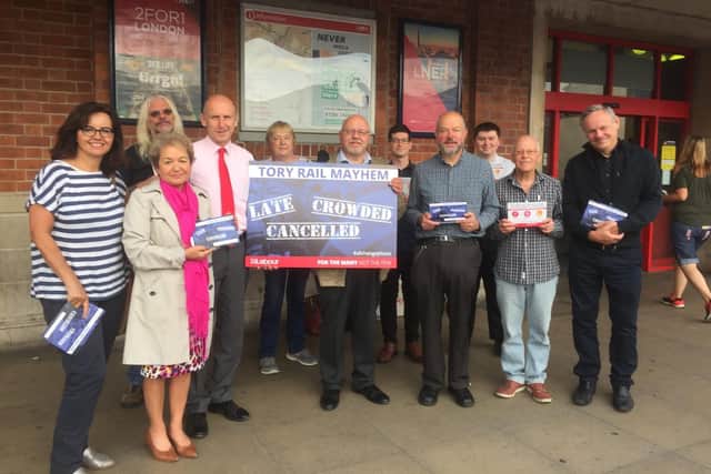 Doncaster MPs Rosie Winteron and Caroline Flint join Wentworth MP John Healy and Labour members at Doncaster station.