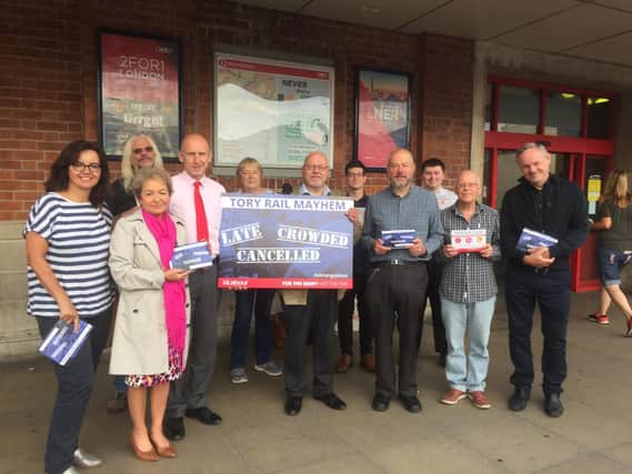 Doncaster MPs Rosie Winteron and Caroline Flint join Wentworth MP John Healy and Labour members at Doncaster station.