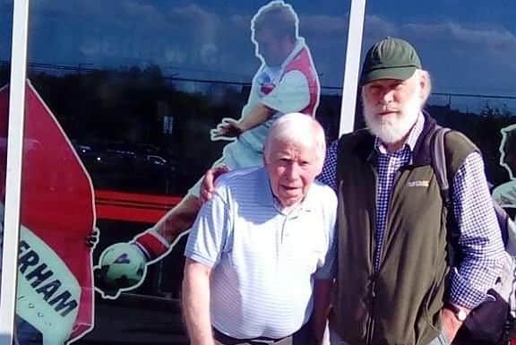 Richard Marston, left, and Dave Booth, outside Rotherham United's football ground. Picture: The Alzheimers Society