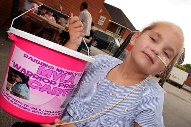 Myla Mae Carte, five, pictured at Skellow Grange Social Club, during the fundraising event. Picture: Marie Caley NDFP-18-08-18-MylaFundraiser-2
