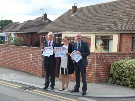 (From left) Coun John Briggs, Coun Julie Reed and Coun Rob Waltham launch council's Safe and Sound Scheme