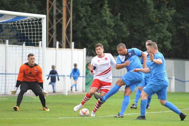 Action from Rossington's draw with Skegness. Photo: Russell Sheppard