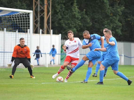 Action from Rossington's draw with Skegness. Photo: Russell Sheppard