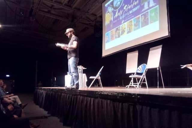 Mr Gum author Andy Stanton at the Doncaster Book Awards launch, 2018-19, at the Dome