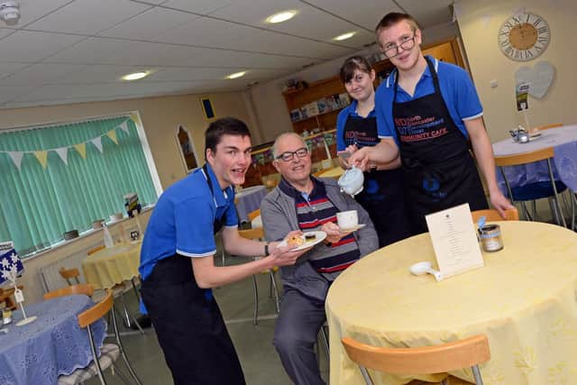 John Burke, NDDT Vice Chairman pictured in the recently opened Bev-Ridge cafe with l-r Luke Duffy, Jess Donkin and Stuart Yorke.
