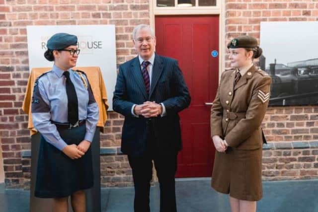 Cadet Sergeant Jade Duce and Cadet Flight Sgt Melissa Doody with The Duke of Gloucester.  Photo by Eve Hopkinson.