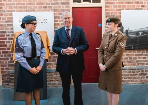 Cadet Sergeant Jade Duce and Cadet Flight Sgt Melissa Doody with The Duke of Gloucester.  Photo by Eve Hopkinson.