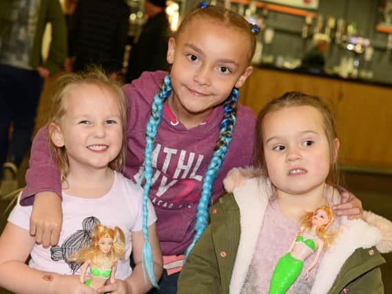 Sisters Ruby Hughes, nine and Gabriella Hughes, three, pictured with their cousin Layla Goacher, four, all of Armthorpe. Picture: Marie Caley