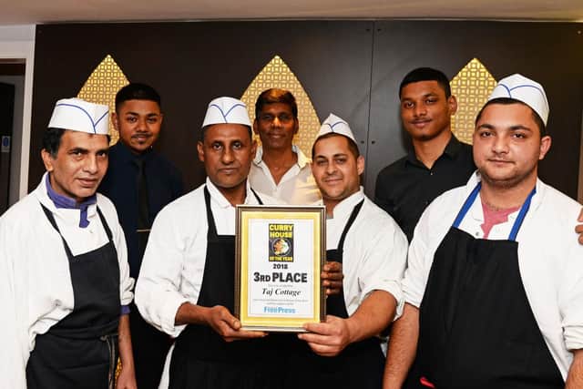 Curry House of the Year 2018 third place winners, Taj Cottge, in Tickhill. Ahmed Foysol, Head Chef, Syedul Miah, waiter, Tofikul Hussain, Tandoori Chef, Sal Zaman, manager, Maros Gaspar, chef helper, Kamran Haque, head waiter and Tibor Ali Peco, Cook, pictured. Picture: Marie Caley NDFP-03-11-18-CurryHouseTajCottage-1
