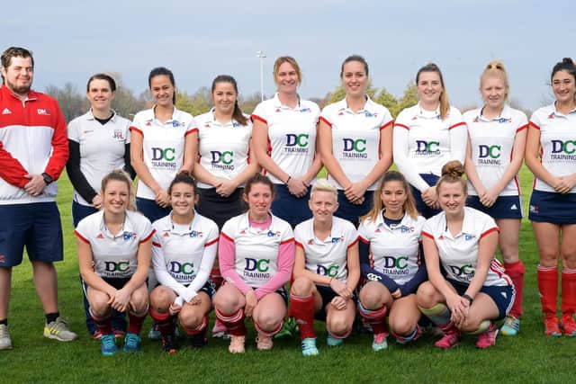 Doncaster Hockey Club ladies first team. Back row (l-r )Gareth Ilkin (coach), Steph Lonyon, Sophie Akhtar, Sarah Thorpe, Hannah Rockliff (captain), Ruth Thomas, Charlotte Dodds, Rachel Iveson and Bexx Woods. Front row (l-r): Amelia Milton, Camryn Dias, Abby O'Neill, Jay Noddle, Helen Karditsas, Ellie O'Neill. Picture: Marie Caley