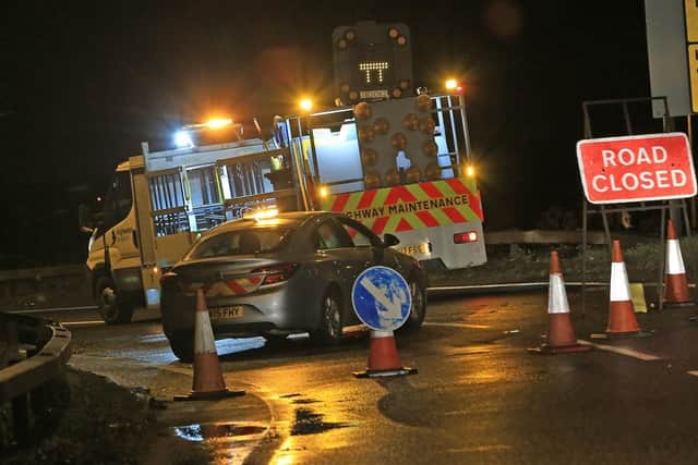 The slip road was closed last night following the crash which left a man with life threatening injuries (Picture: Sean Stewart)