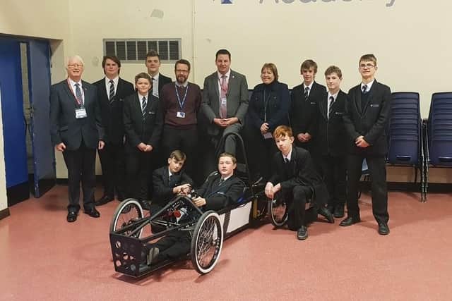 Isle MP, Andrew Percy, joined Cllr John Briggs and Cllr Julie Reed for a visit to Axholme Academy to see the progress on the school's Formula 24 project.