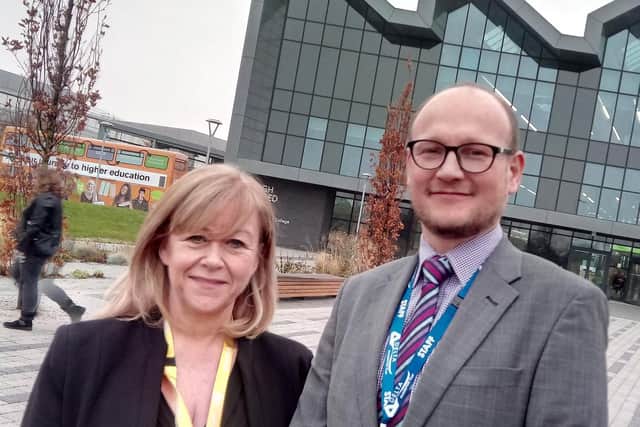 Jacqui Jameson, director of Careers Inc, and Jamie McMahon, regional director of post 16 education at Delta Academies Trust, at the Delta Academies Trust careers event at the National College for High Speed Rail.