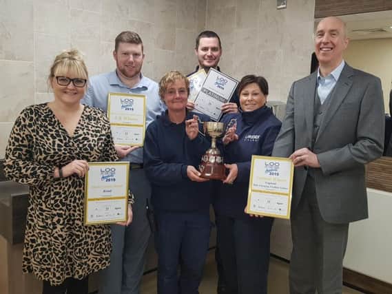 From left: Lyndsey Parry,Deputy Centre manager, Kris Brown -Regional Operations Manager, Annie Covell  Cleaning operative, Dave Avery  Cleaning supervisor, Tina Mchale  Cleaning operative, David Aunins  Centre Manager