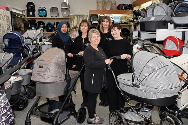 Sandra Wright, Director, pictured with Shabina Akhtar, manager, Alison Spence, manager, Dawn Flegg and Joan Cotton, both Sales Assistants. Picture: Marie Caley NDFP-24-11-18-Stork-3