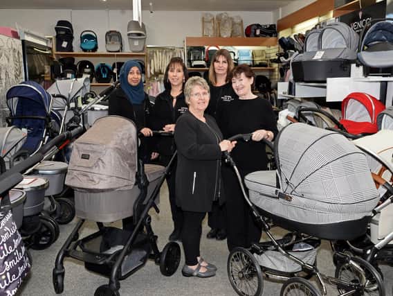 Sandra Wright, Director, pictured with Shabina Akhtar, manager, Alison Spence, manager, Dawn Flegg and Joan Cotton, both Sales Assistants. Picture: Marie Caley NDFP-24-11-18-Stork-3