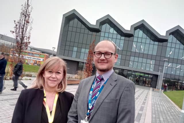 Jacqui Jameson, director of Careers Inc, and Jamie McMahon, regional director of post 16 education at Delta Academies Trust, at the Delta Academies Trust careers event at the National College for High Speed Rail.
