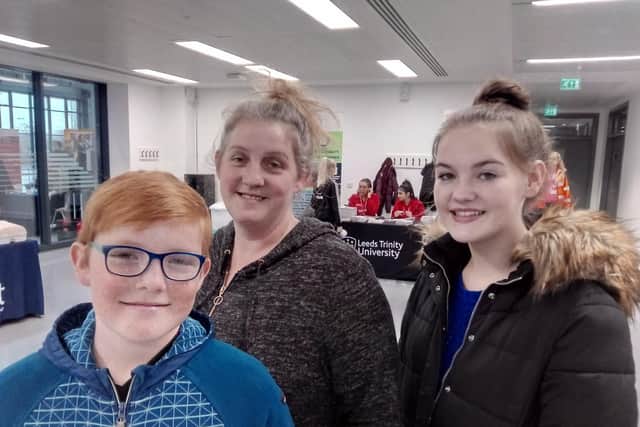 Don Valley Academy pupils Llwye Shillito, aged 11, left, and Summer Shillito, aged 15, right, with mum Kerry Shillito, centre, at the Delta Academies Trust careers event at the National College for High Speed Rail.
