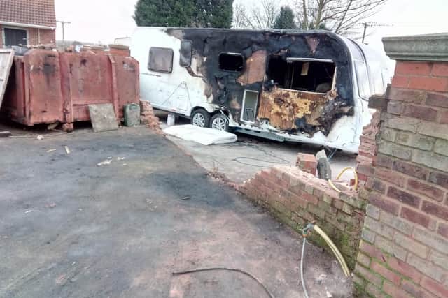 Damage caused by a car which left Stainforth Road, and caught fire, after a police pursuit in the early hours of Monday January 7, 2019