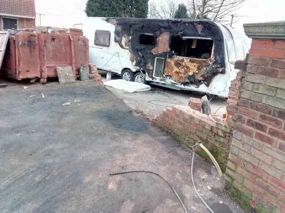 Damage caused by a car which left Stainforth Road, and caught fire, after a police pursuit in the early hours of Monday January 7, 2019