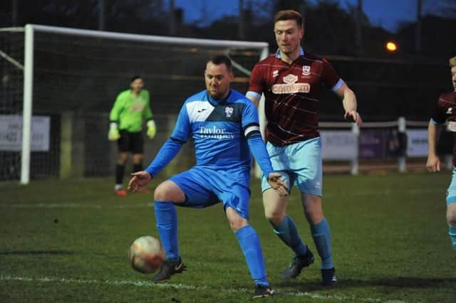 Lee Holmes was on target for Rossington Main at AFC Emley. Photo: Offthebenchmedia